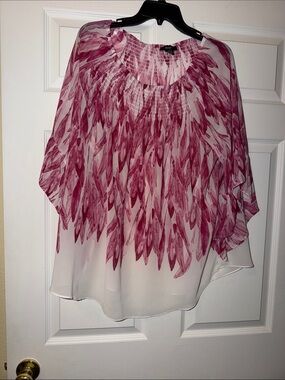 Alfani Women’s Sheer Pink Feather-Print Blouse - Lightweight, Flowing Fit